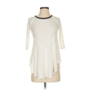 Free People‎ Knit Tunic Top Cream Asymmetrical Hem Size XS